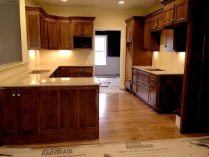 Kitchen countertops as seen front the breakfast nook