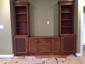 Fabric on End Doors of Entertainment Center