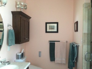 Finally hung pictures in the master bathroom.